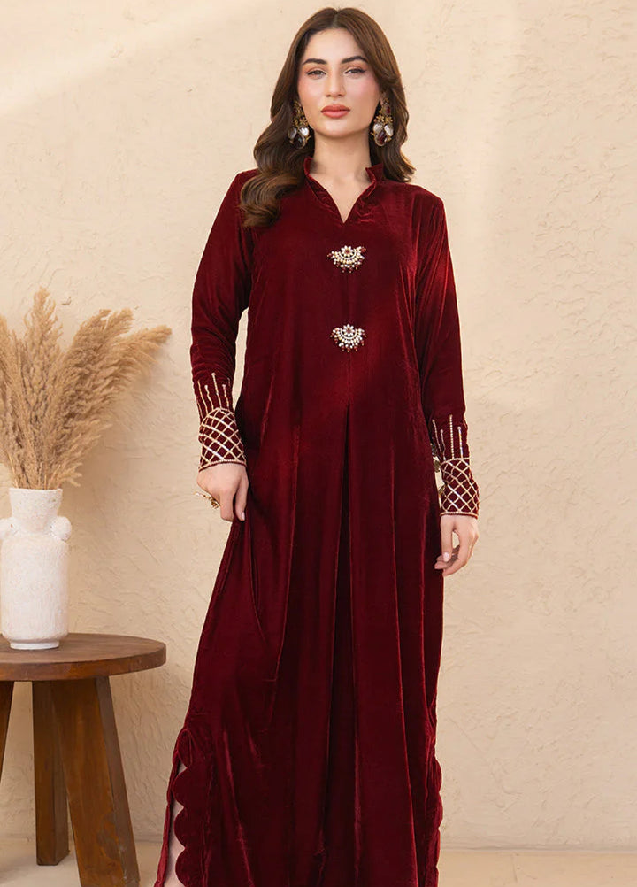 Winter Hues by Naayas Women Pret Embroidered Kaftaan Velvet Ambery - Winter Collection