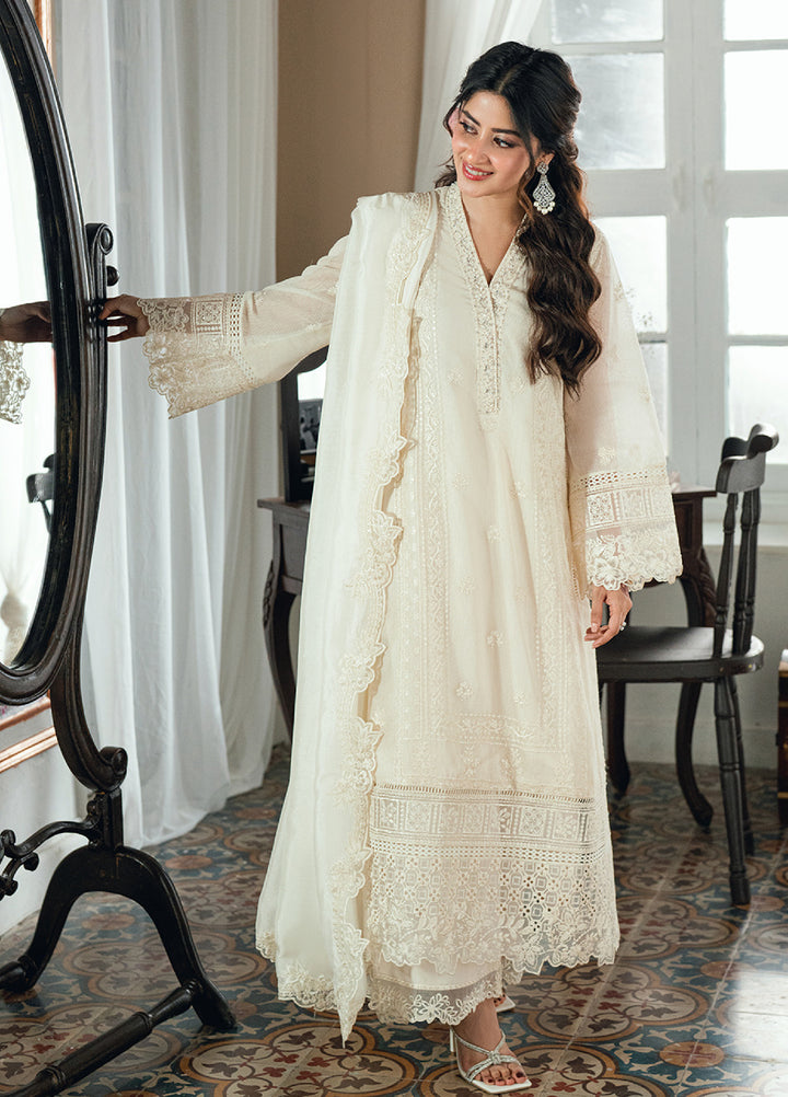 Eid Ensembles by Azure Unstitched Embroidered Khaddi Net 3 Piece Suit AZ26UEE ES-136 Ivory Petal - Eid Collection