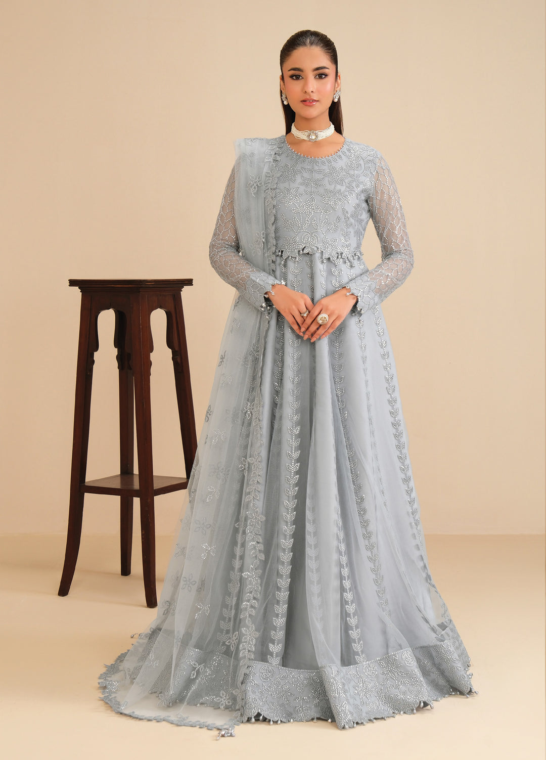 grey nikkah dress Silver Bridal Gown