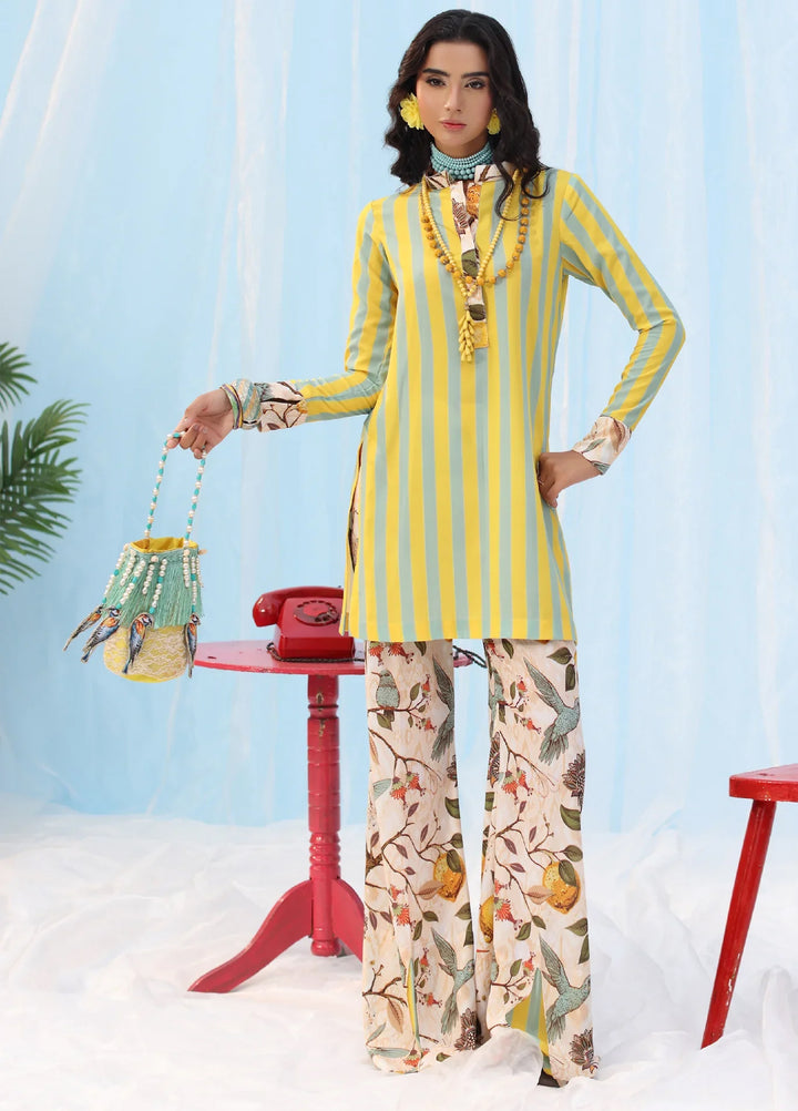 Rush Hour by Musferah Saad Pret Printed Silk 2 Piece Suit Citrus Lime