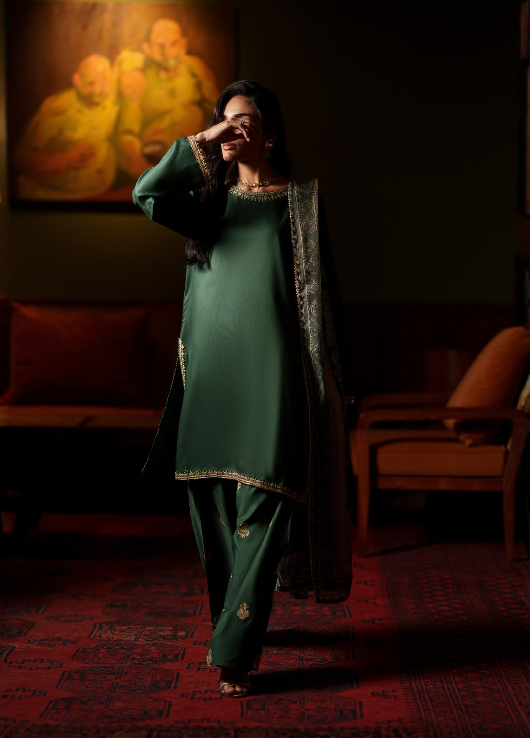 Elara by Casuallite RTW Embroidered Silk Viscose 3 Piece Suit CL26PSE D4 Serenique - Festive Collection
