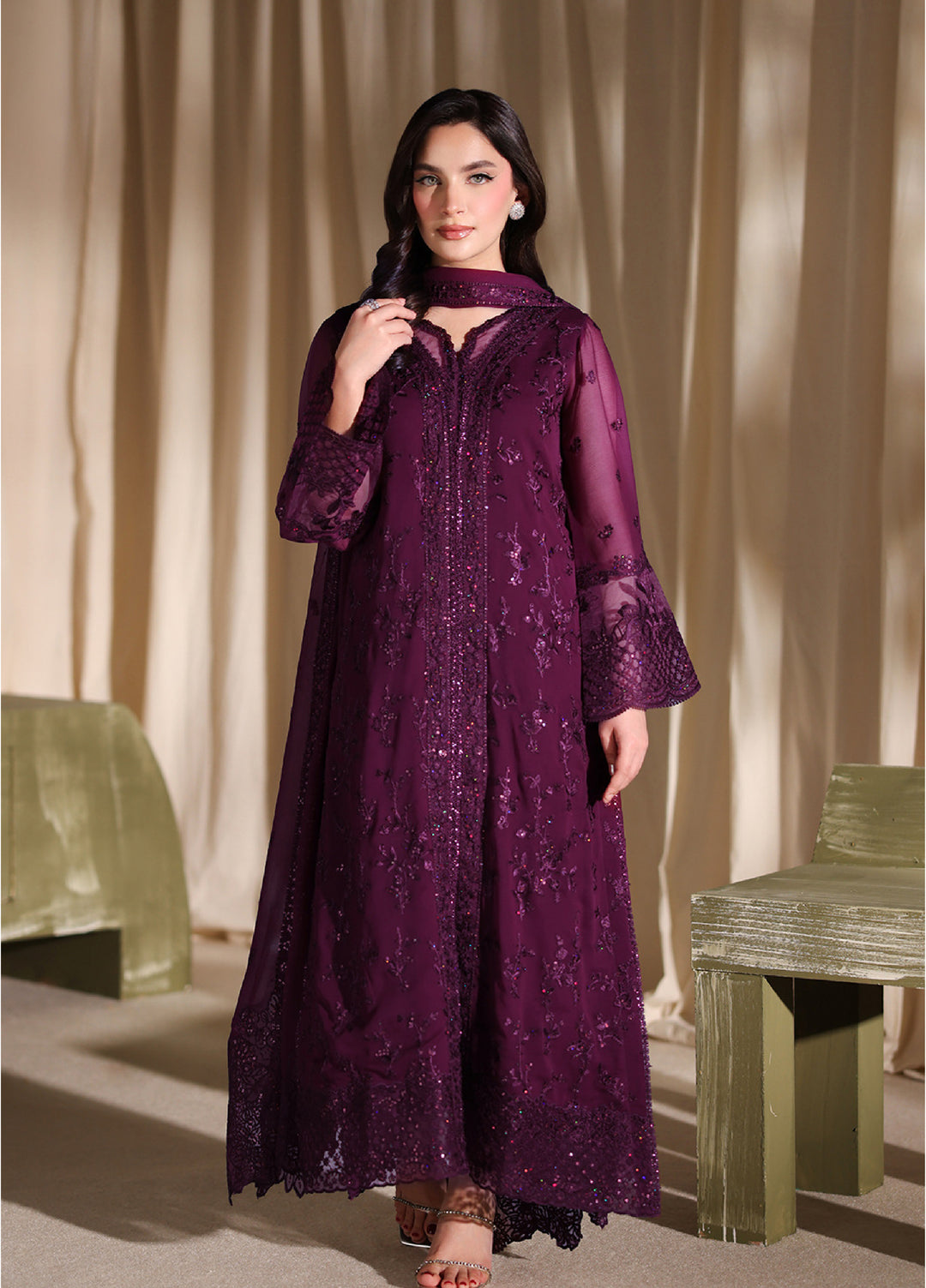 Azure Unstitched Embroidered Chiffon 3 Piece Suit AZ26ULC Garnelle - Festive Collection