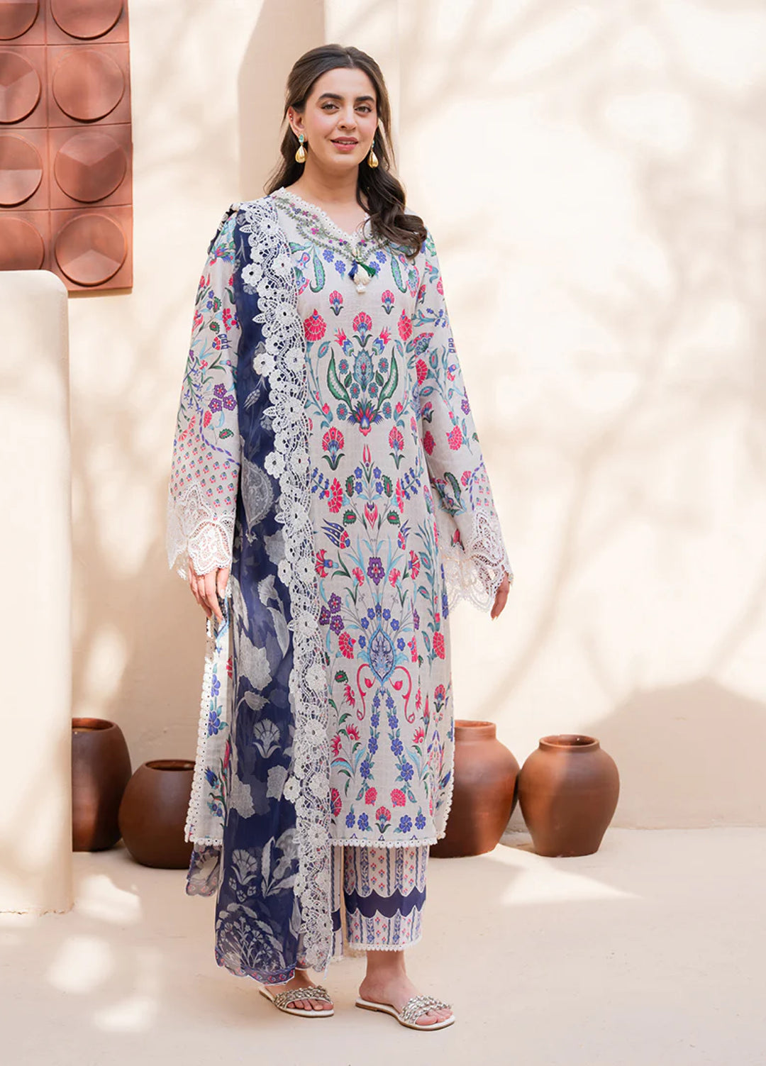 Summer in Bloom By Roheenaz Unstitched Printed Lawn 3 Piece Suit RN26USBL 31B Rosette - Festive Collection