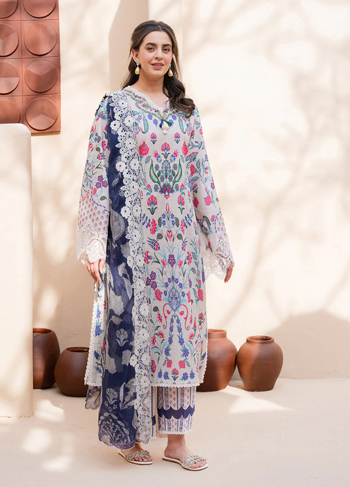 Summer in Bloom By Roheenaz Unstitched Printed Lawn 3 Piece Suit RN26USBL 31B Rosette - Festive Collection