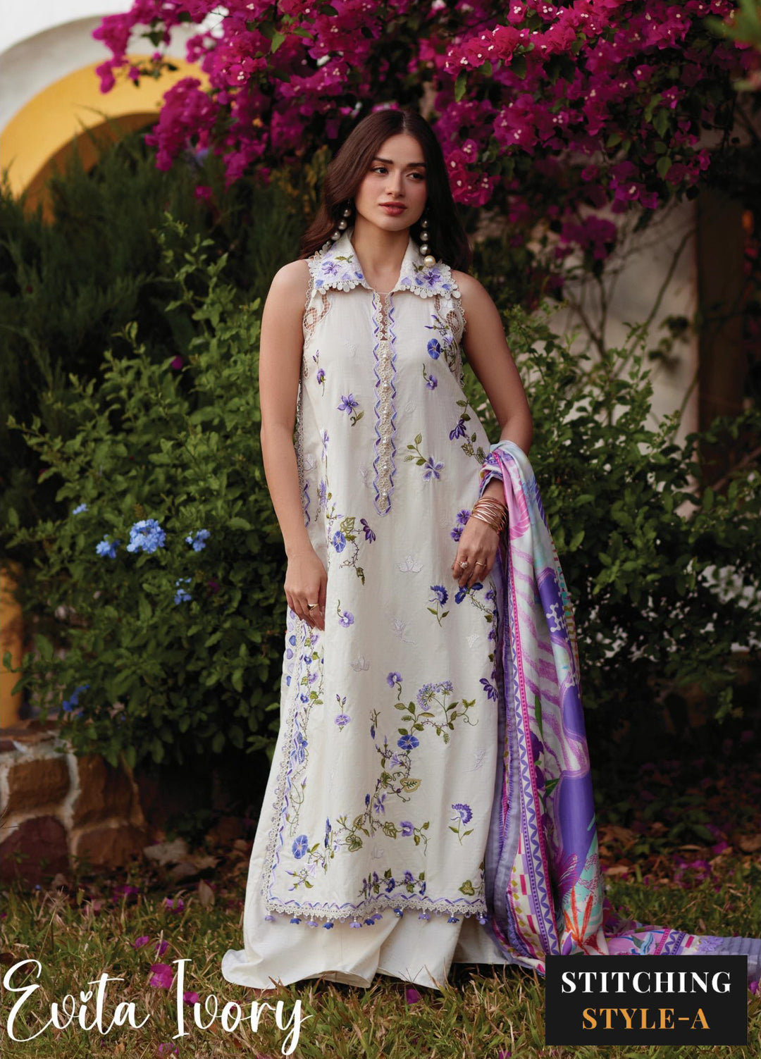 Farah Talib Aziz Unstitched Embroidered Lawn 3 Piece Suit FTA26UL FTA-01 EVITA IVORY - Summer