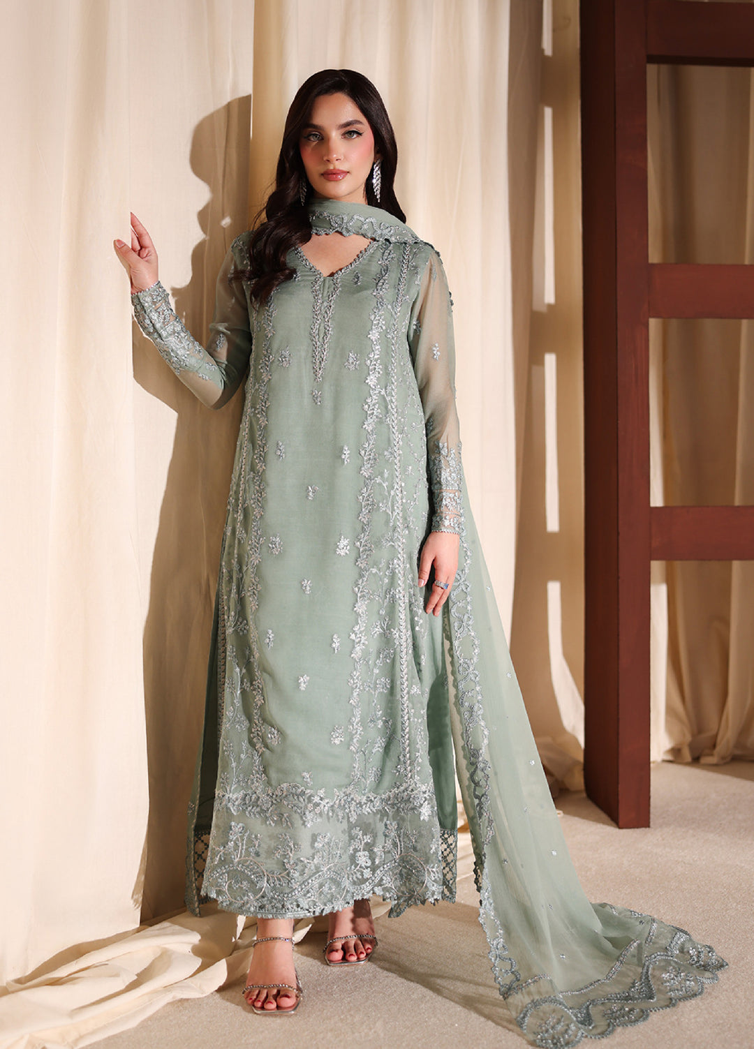 chiffon dresses pakistani Lime Yellow Pakistani Chiffon Dresses Embroidered 3PC Suit