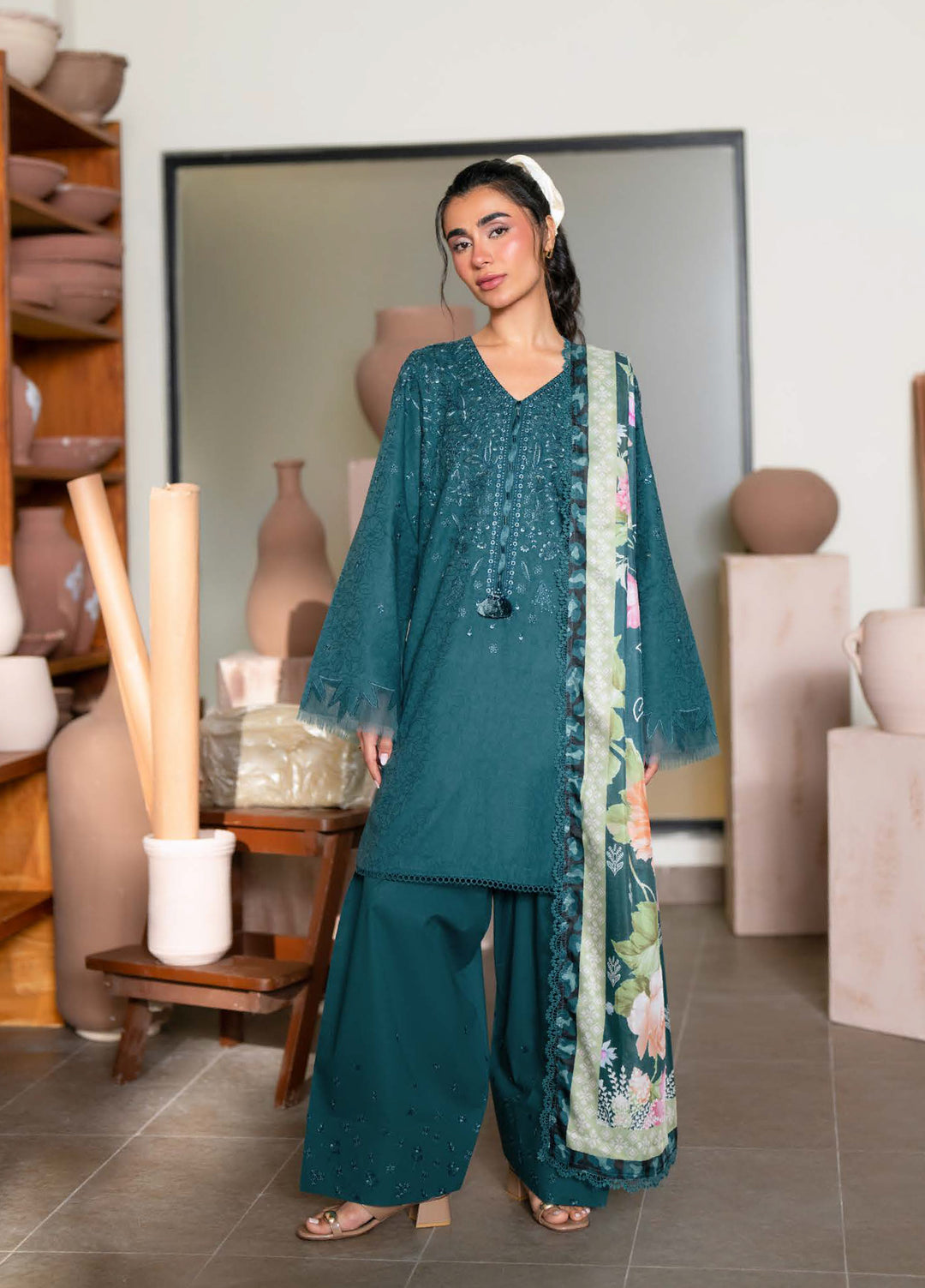 Raha by Nureh Unstitched Embroidered Jacquard Lawn 3 Piece Suit NU26URJ NE-237 - Festive Collection