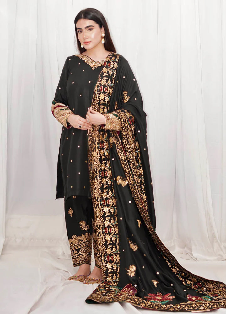Luxe By Hues Atelier Women Pret 3 Piece Black Chaadar - Formals Collection