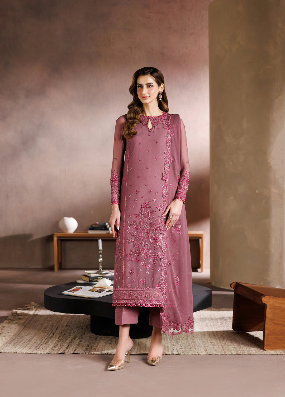 Zaryah by Zarif Unstitched Embroidered Chiffon 3 Piece Suit ZR26UZF ZF-ZYR-SAAZ-04 - Festive Collection