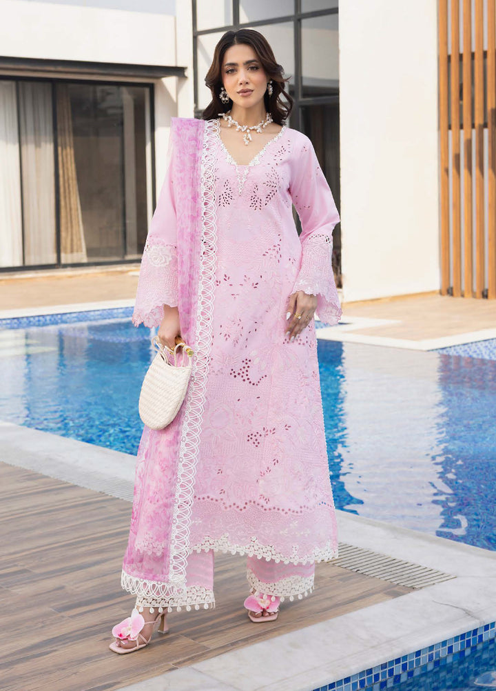 Aylin Unstitched Embroidered Luxury Lawn 3 Piece Suit AYL26UL D4 Pink Lilly - Summer Collection