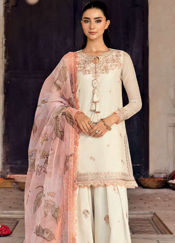 M basics by Maria B Unstitched Silk Embroidered Suits 3 Piece MB25WF D-805 Off White - Winter Collection