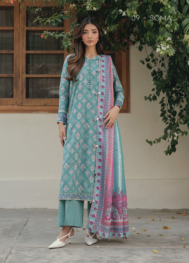 Xenia Unstitched Slub Khaddar Unstitched Embroidered Suits 3 Piece XE25SK D-09 Soma - Winter Collection