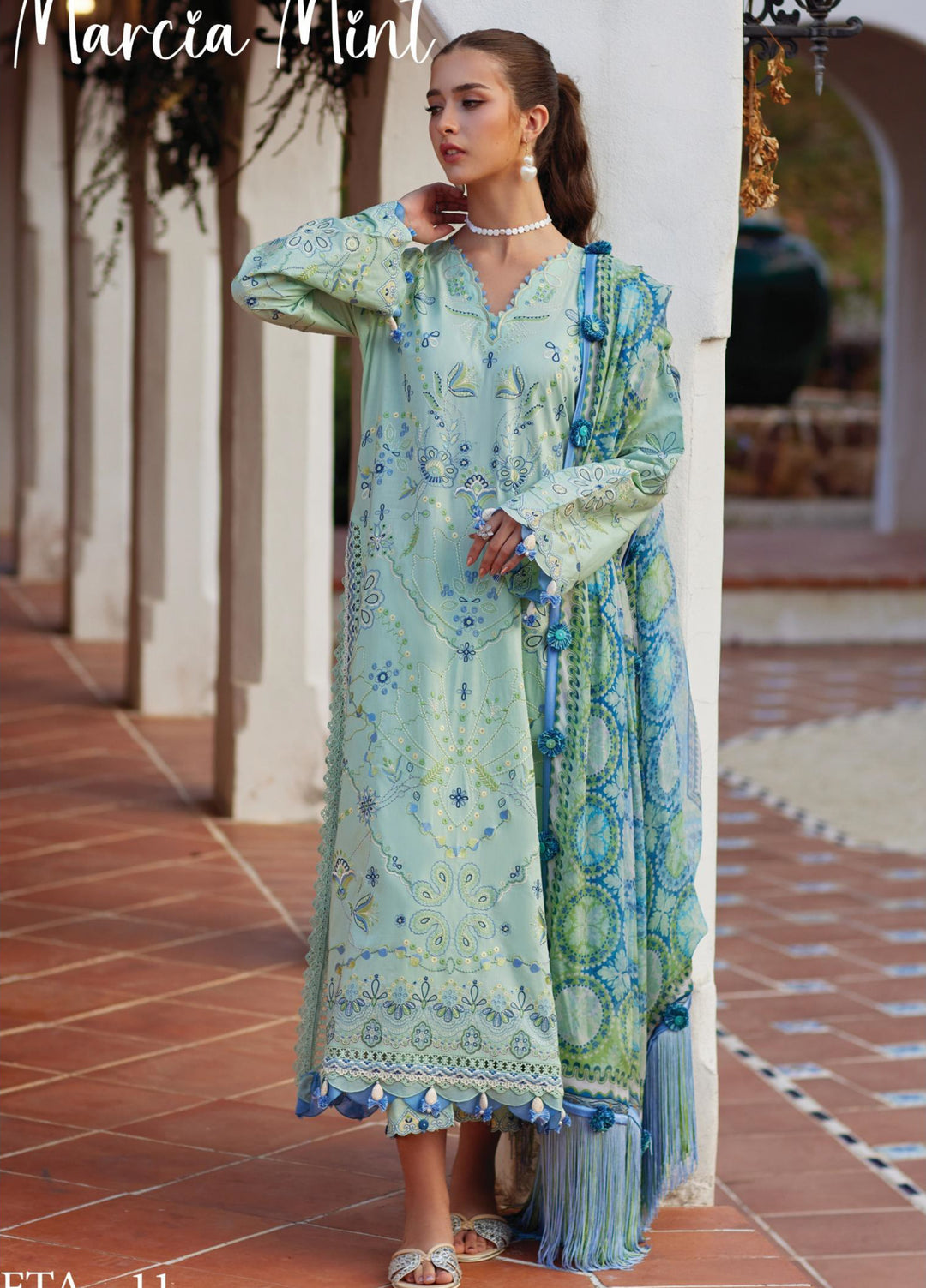 Farah Talib Aziz Unstitched Embroidered Lawn 3 Piece Suit FTA26UL FTA-11 MARCIA MINT - Summer
