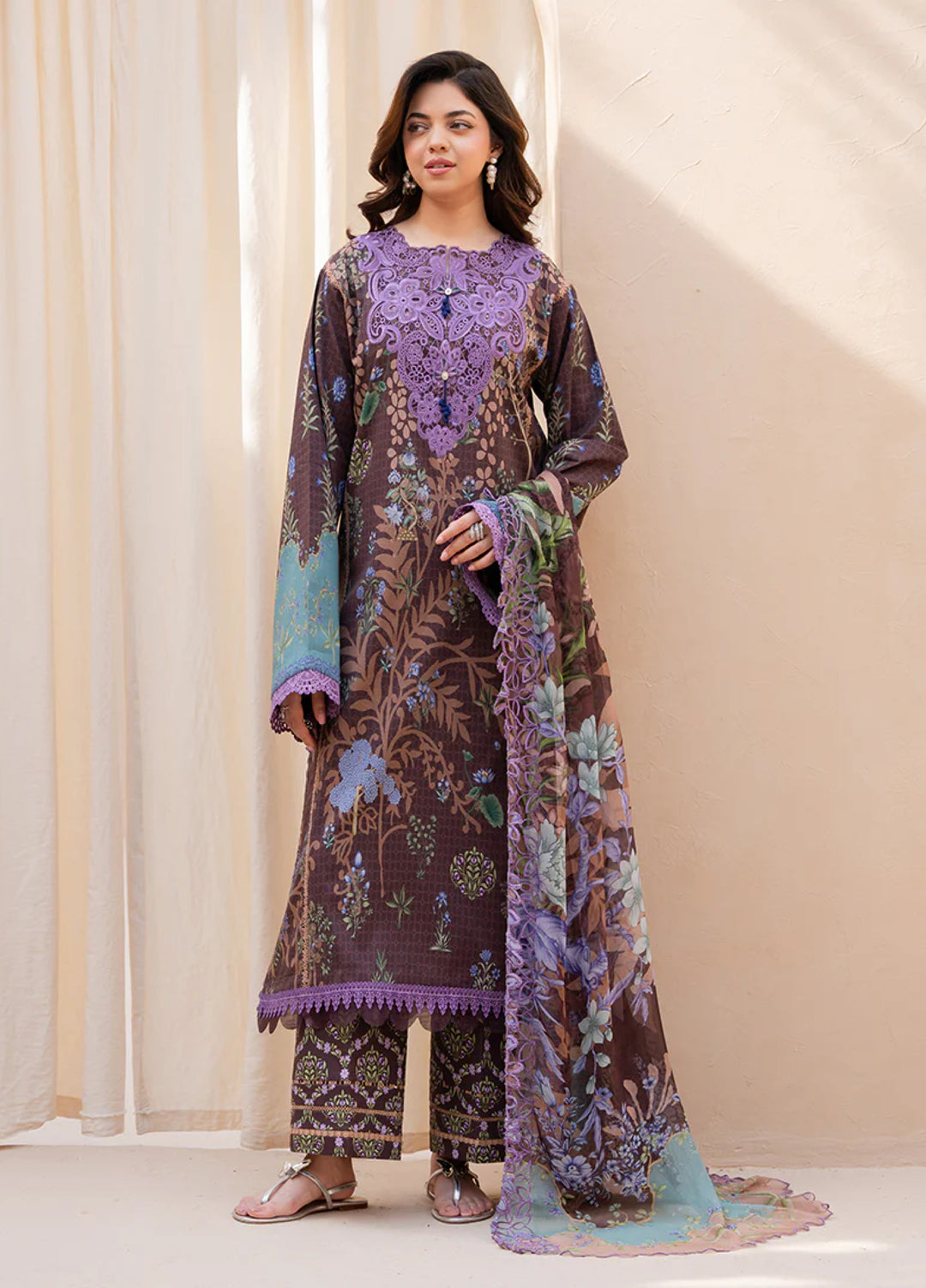 Summer in Bloom By Roheenaz Unstitched Printed Lawn 3 Piece Suit RN26USBL 36B Petal Elan - Festive Collection