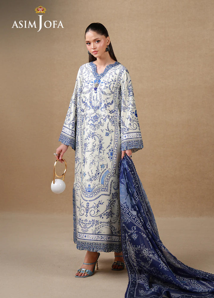Asim Jofa Unstitched Printed Silk 3 Piece Suit AJ26UPS AJULSC-05 - Casual Collection