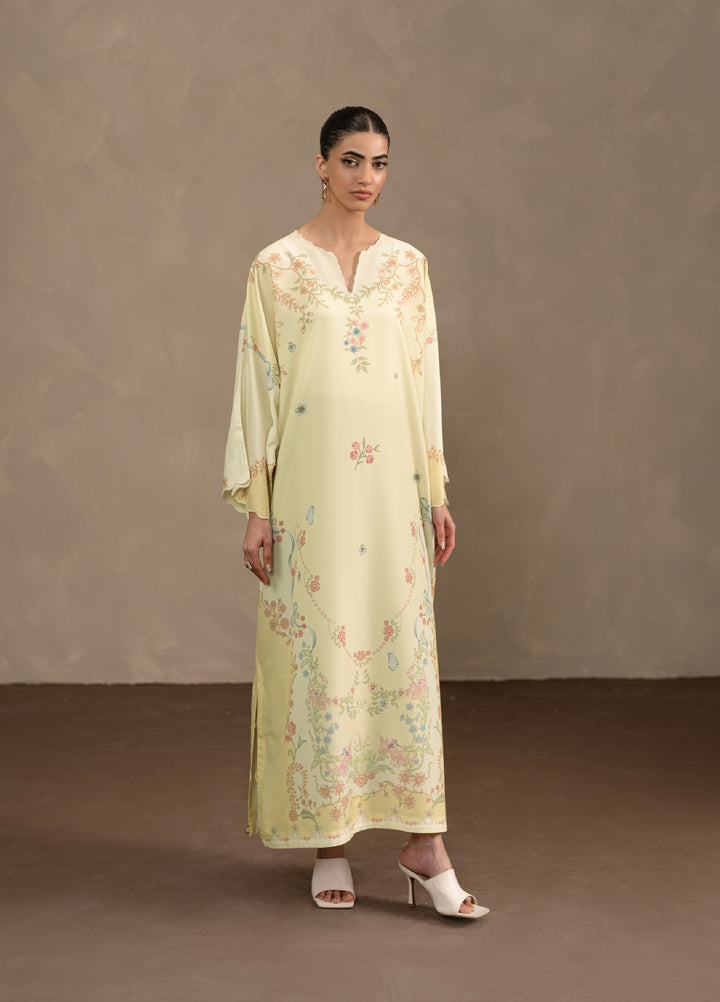 Seran Women Pret Printed Poly Cambric Kaftaan SN26PK D-5 Ivoria - Casual Collection