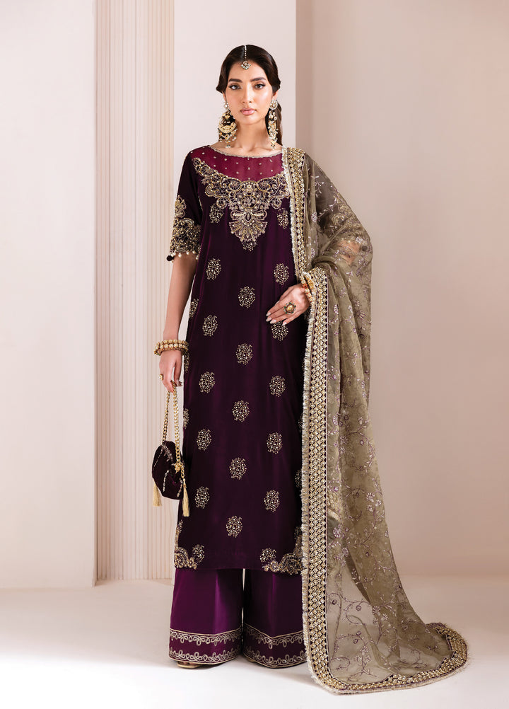 Makhmal by Alizeh Fashion Unstitched Luxury Velvet Embroidered 3 Piece Suits AFB25MV AF-VLT-2228-ZARLISH - Festive Collection
