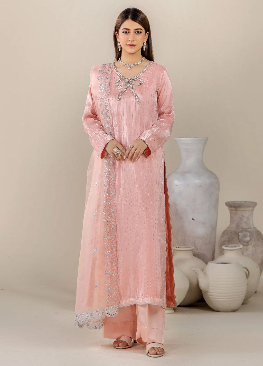 The Florea Edit by Alyra RTW Embossed Sheesha Silk 3 Piece Suit HAZEL-RTW1001 - Festive Collection