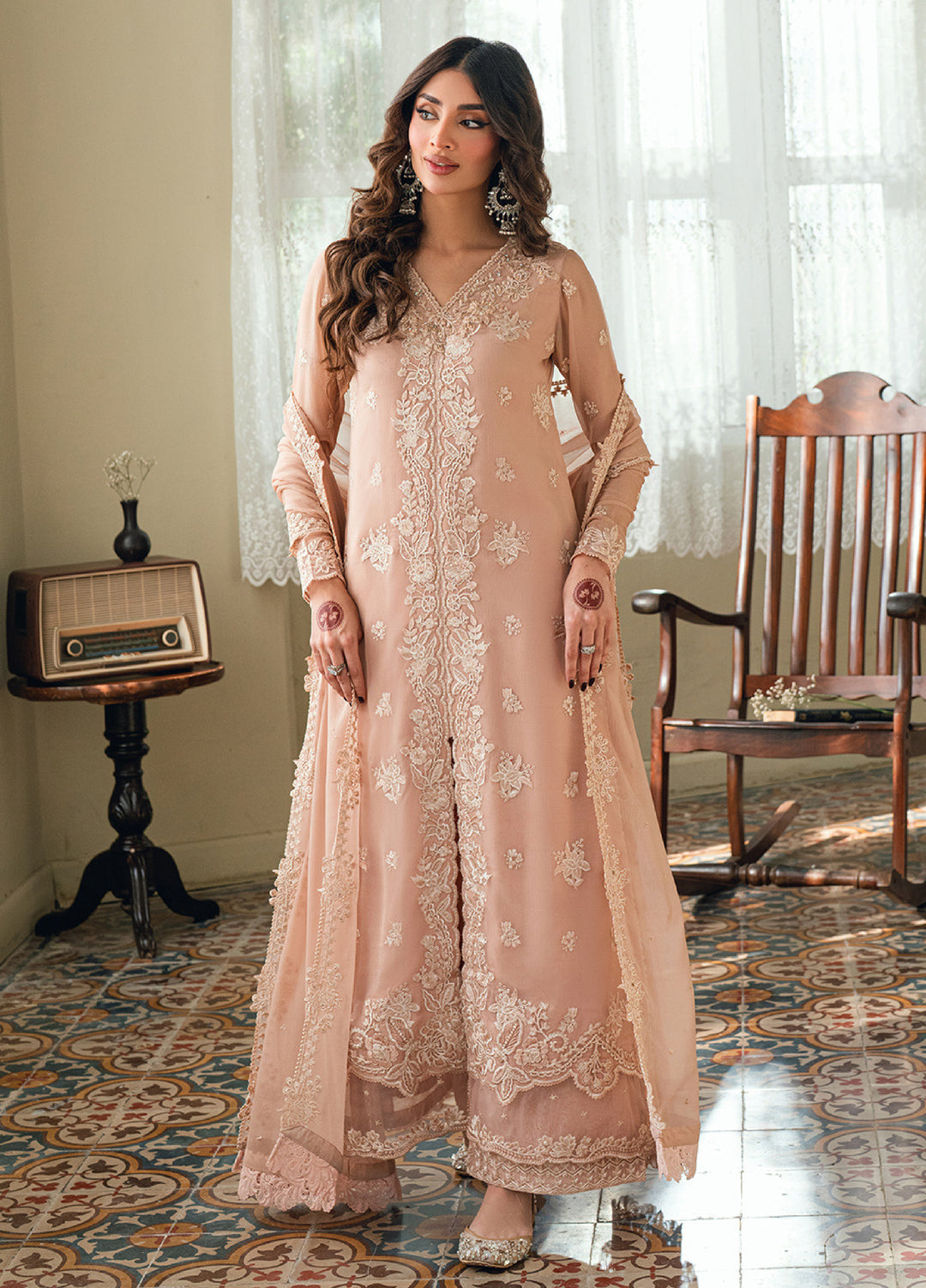 Eid Ensembles by Azure Unstitched Embroidered Chiffon 3 Piece Suit AZ26UEE ES-135 Cosmic Blush - Eid Collection