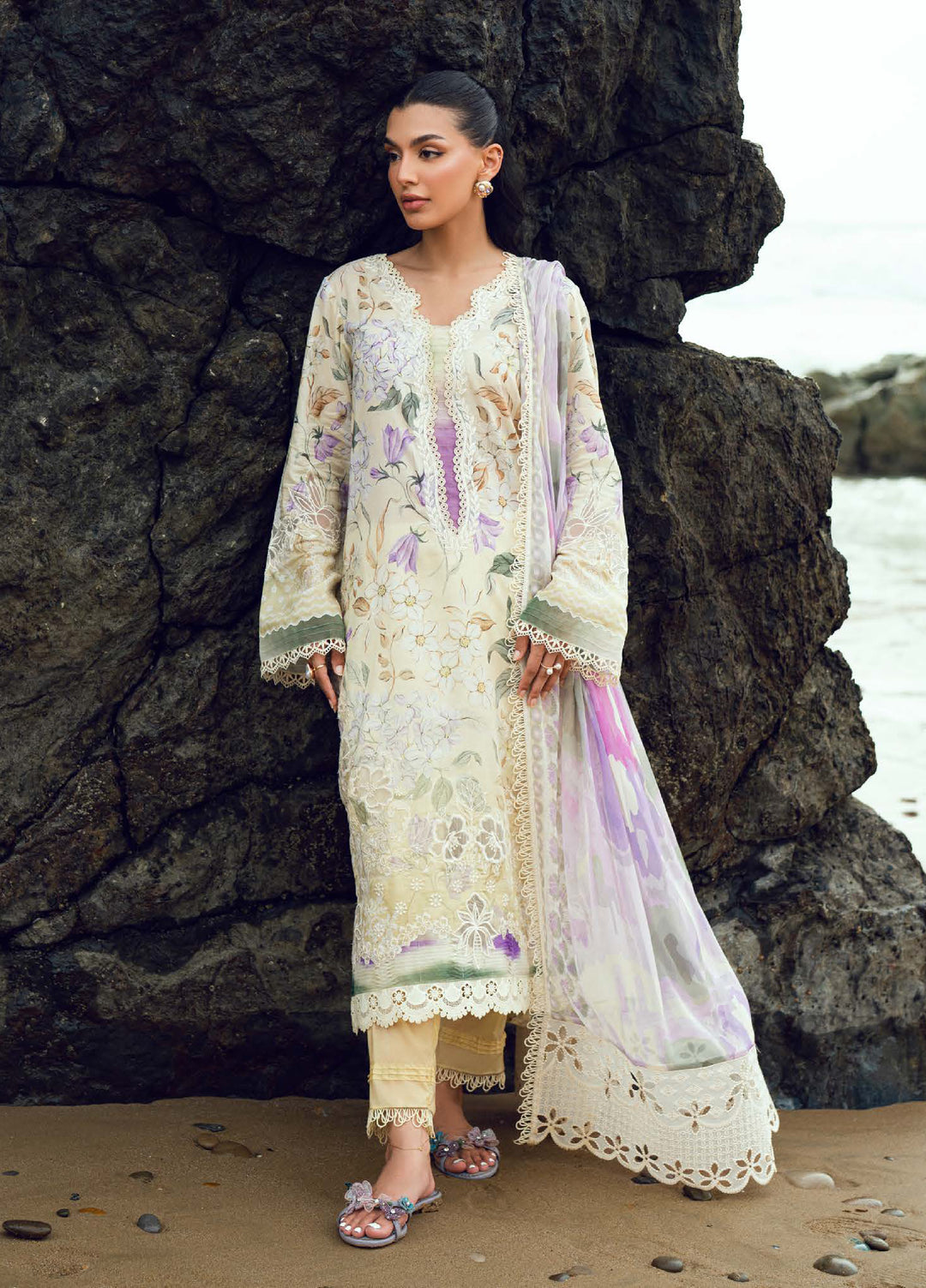 Gardenia by Nureh Unstitched Embroidered Lawn 3 Piece Suit NU26UGL NSG-197 - Summer Collection
