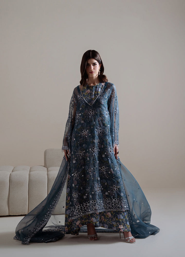 Luxe Atelier by Cross Stitch Unstitched Embroidered Organza 3 Piece Suit CS26ULA D-3 Indigo Spark - Festive Collection