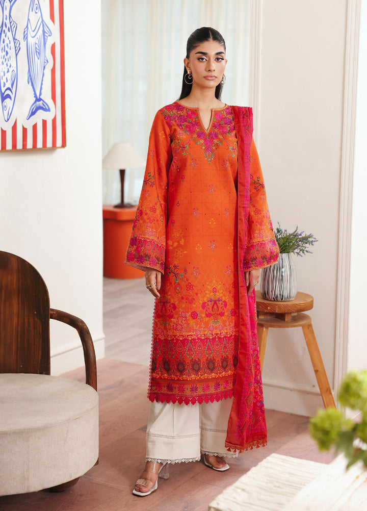 Nissa Floral Symphony by Rajbari Unstitched Lawn Embroidered 3 Piece Suit RB26UNF D-10 - Summer Collection