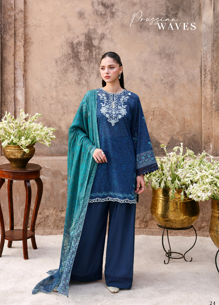Cross Stitch Unstitched Embroidered Premium Lawn 3 Piece Suit CS26UCPL D17 PRUSSIAN WAVES - Eid Collection