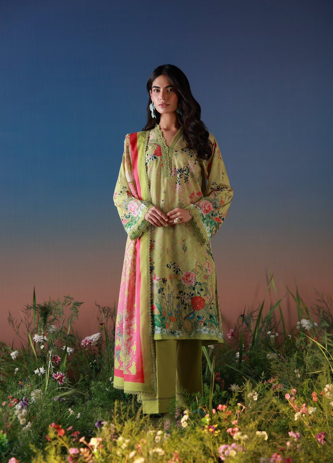 Mirha by Sahar Unstitched Printed Lawn 3 Piece Suit SS1-26-01 Olive Petal - Summer Collection