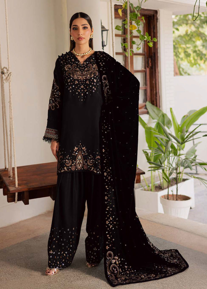 Nureh Exclusive Unstitched Luxury Leather Peach Velvet Shawl Embroidered Suits 3 Piece NU25NS NE-202 - Festive Collection