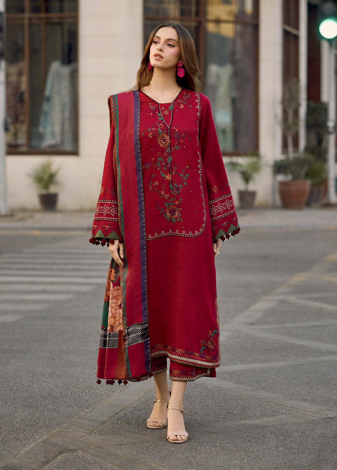 Poshima by Charizma Unstitched Embroidered Peach Leather Suits 3 Piece CHR26PU PSW5-29 - Winter Collection
