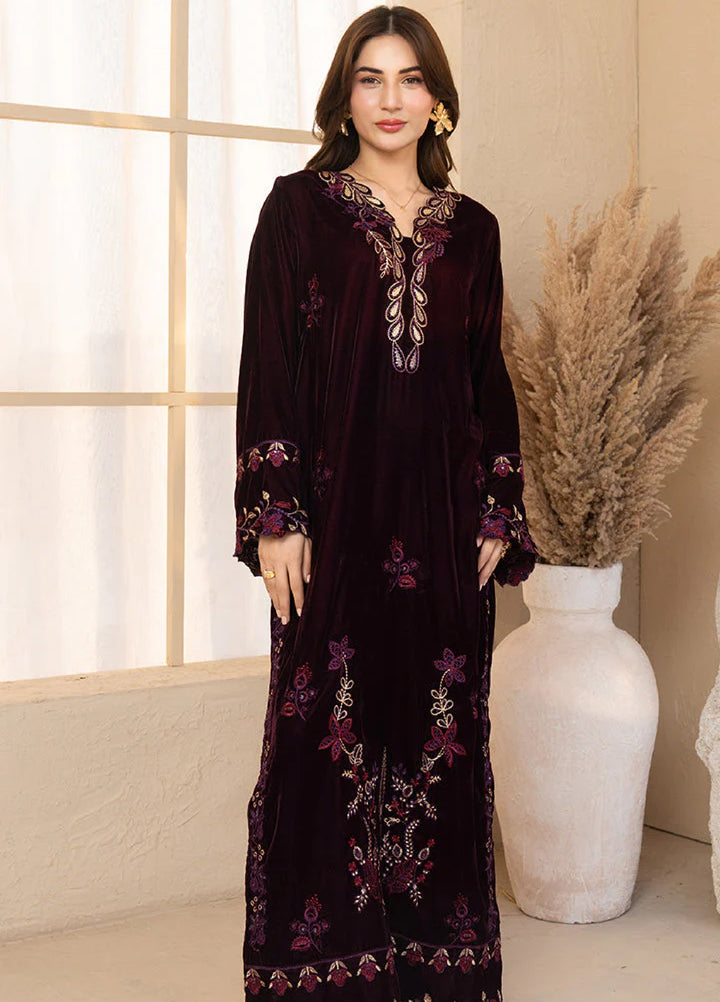 Winter Hues by Naayas Women Pret Embroidered Kaftaan Velvet Elysee - Winter Collection