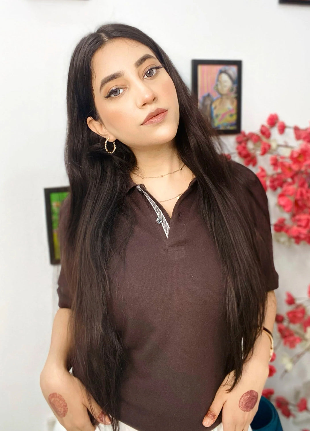 Brumano Solids Dark Brown 100% Cotton Pique Polo - Women