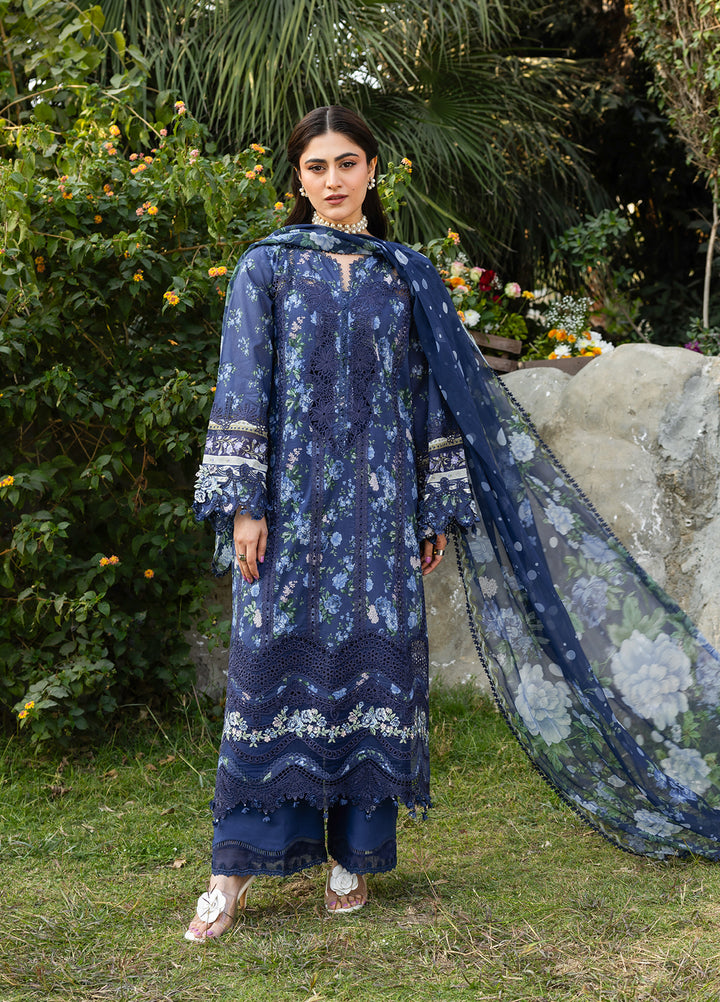 Elaf Premium Chikankari Unstitched Printed Lawn 3 Piece Suit EL26UPC ERC-3B NEEL - Summer Collection