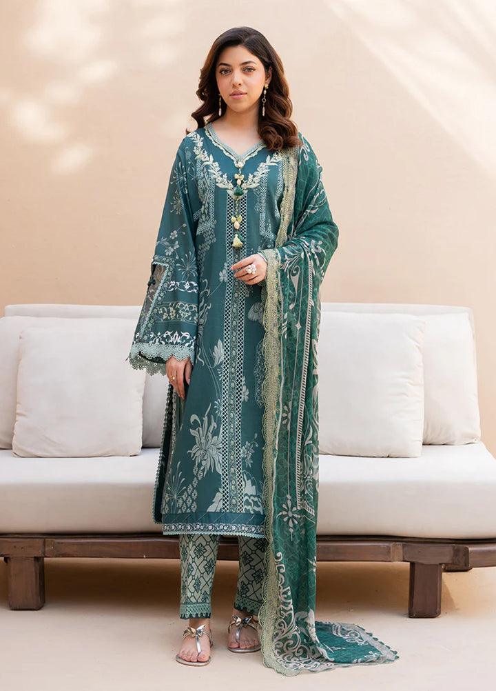 Summer in Bloom By Roheenaz Unstitched Printed Lawn 3 Piece Suit RN26USBL 33B Gradenia Veil - Festive Collection