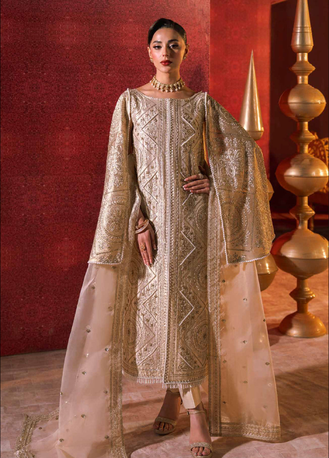 Zarmina by Zariya Unstitched Embroidered Gold Lama 3 Piece Suit ZRY26UZ ZB50045 - Festive Collection