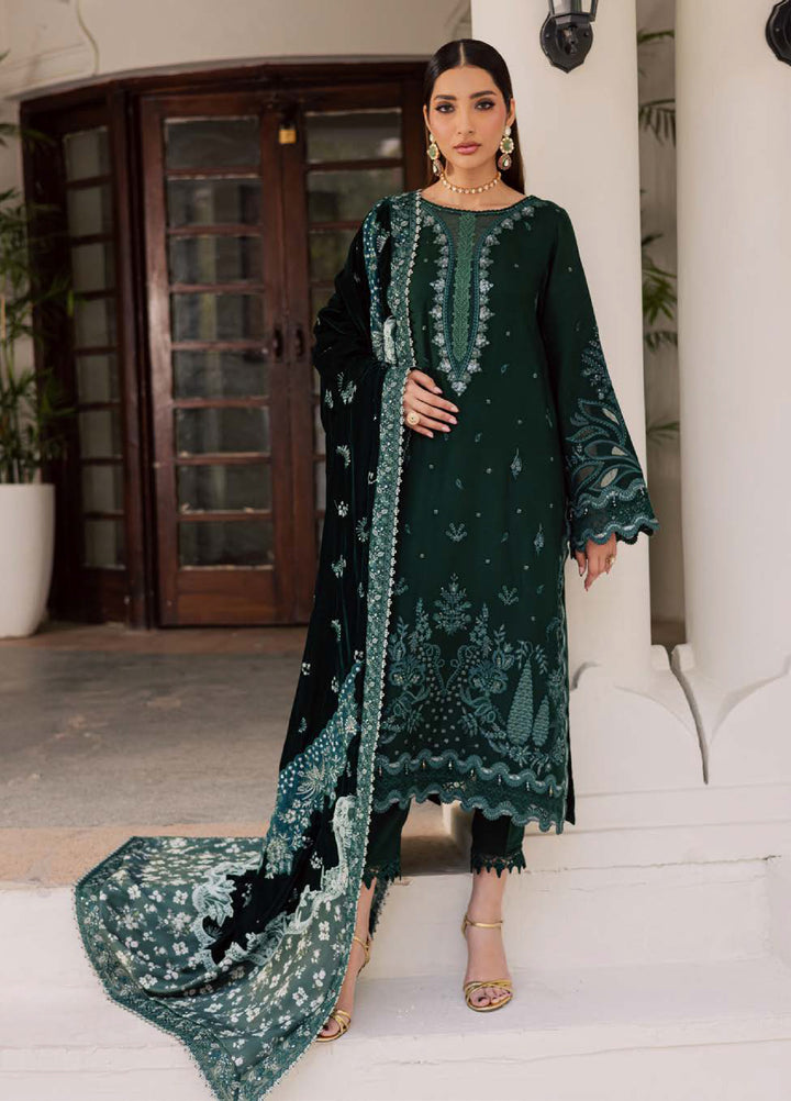 Nureh Exclusive Unstitched Luxury Leather Peach Velvet Shawl Embroidered Suits 3 Piece NU25NS NE-199 - Festive Collection