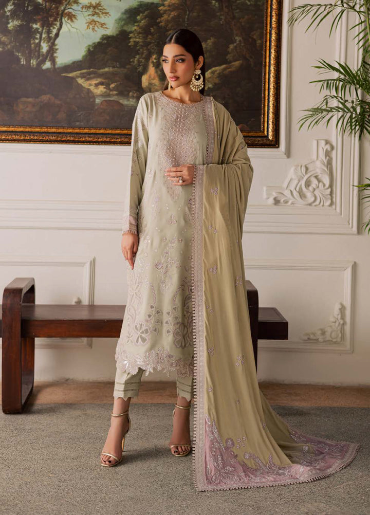 Nureh Exclusive Unstitched Luxury Leather Peach Velvet Shawl Embroidered Suits 3 Piece NU25NS NE-203 - Festive Collection