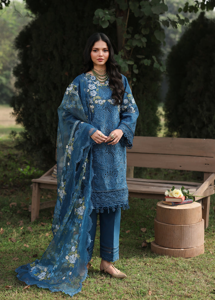 Tales of Petals by Sardinia Unstitched Embroidered Luxury Lawn 3 Pcs Suit SRD26UTP D-5 Blue Blossom - Festive