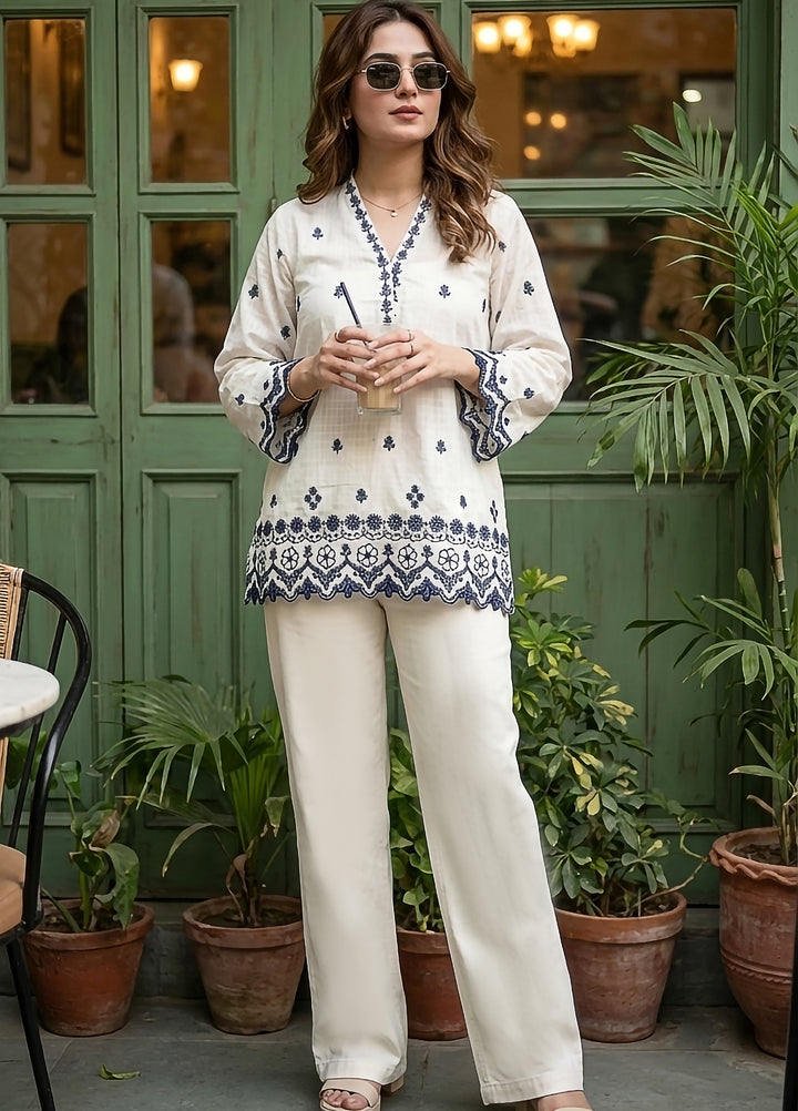 Lakhany Women Pret Embroidered Cambric Shirt White - Winter Collection