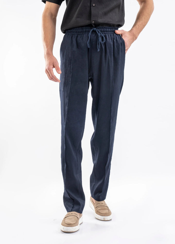 Brumano Solids Linen Trouser Navy Blue 100% Linen Pajama Trouser
