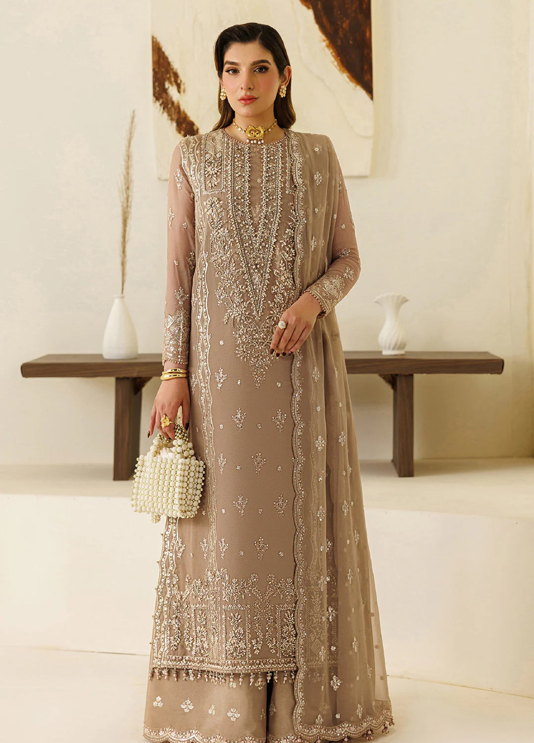 Aymal by Alizeh Fashion Handcrafted Unstitched Embroidered Chiffon 3 Pcs Suit AF26UAC 01-DISE - Festive Collection