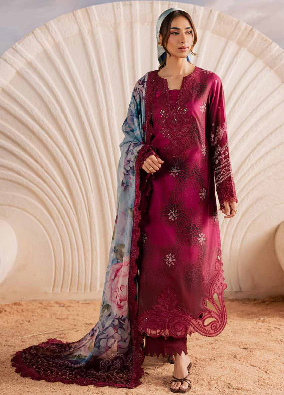 Gardenia by Nureh Unstitched Embroidered Lawn 3 Piece Suit NU26ULG NSG-219 - Summer Collection