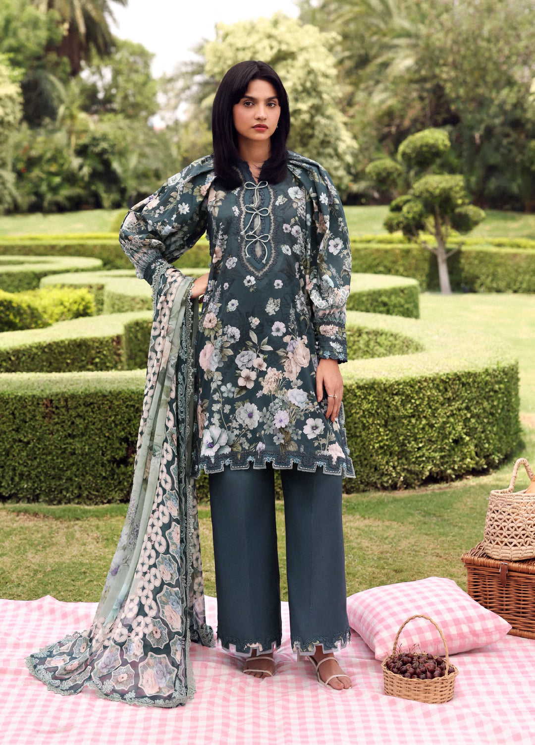 Belladore by Elaf Premium Unstitched Printed Lawn 3 Piece Suit EL26ULB Heather EPA-6B - Summer Collection