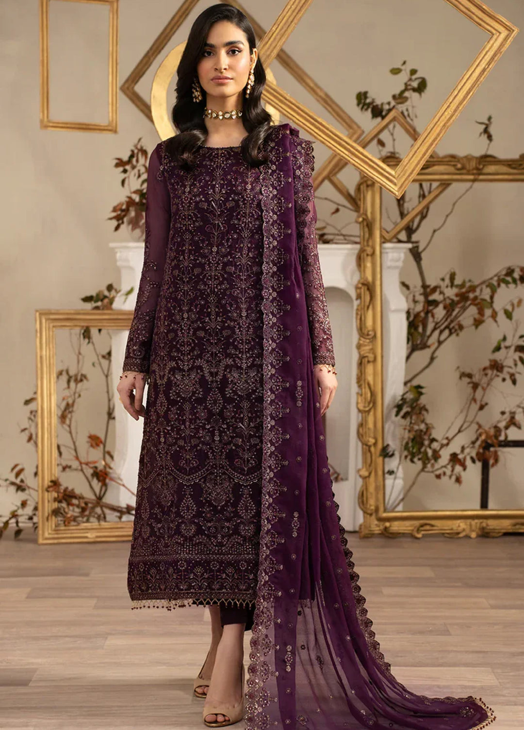 Zarif Women Unstitched Embroidered Chiffon 3 Piece Suit ZR26UFC ZRN 04 NEEMAL - Festive Collection
