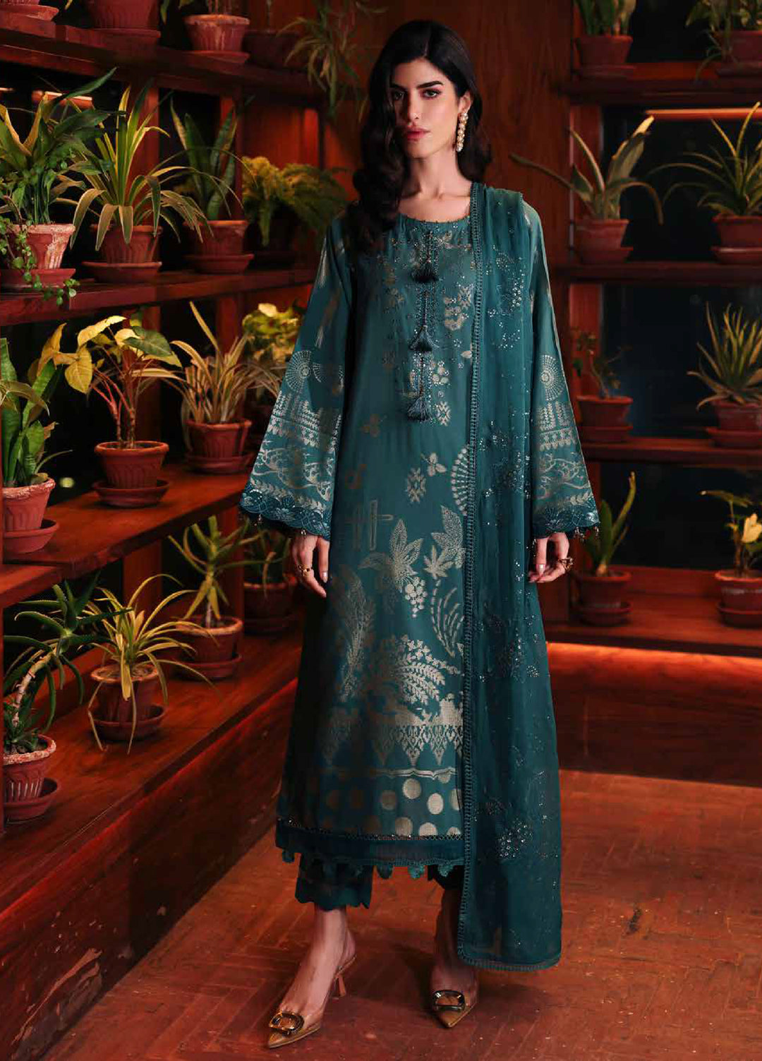 Nureh Exclusive Unstitched Embroidered Lawn Jacquard 3 Piece Suit NU26EU NE-224 - Festive Collection