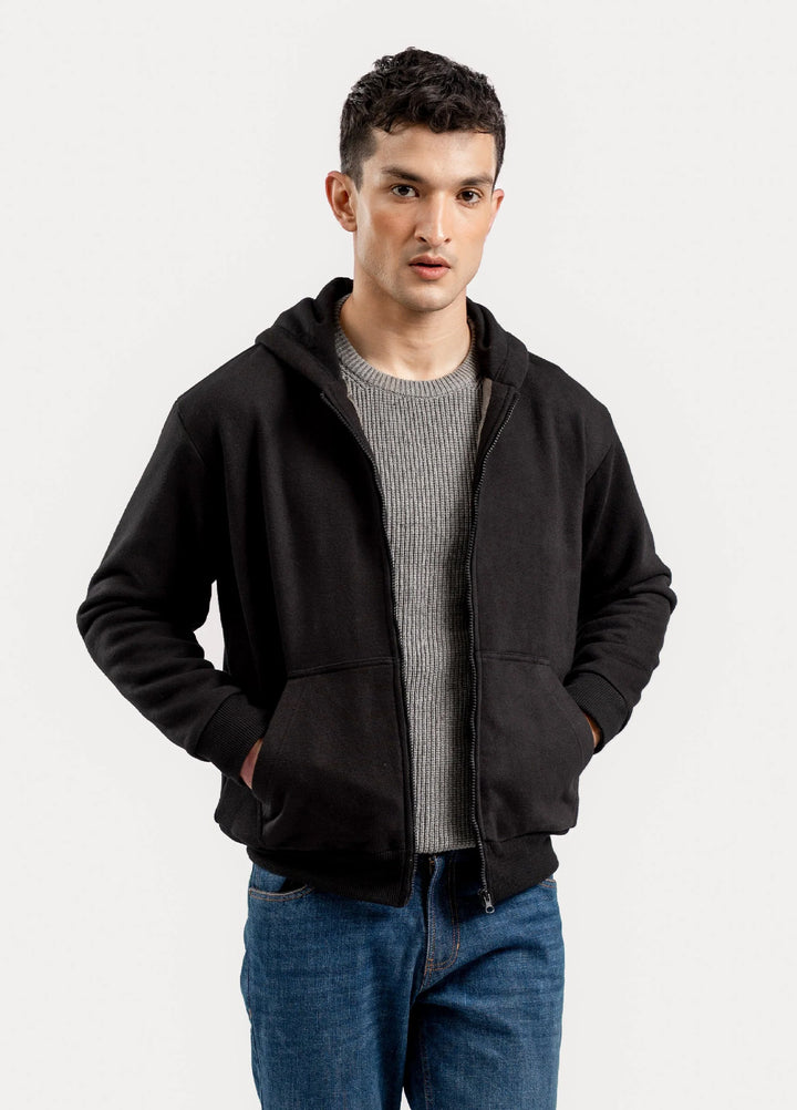 Brumano Solids Fleece Black Zipper Hoodie Jacket - Winter Collection