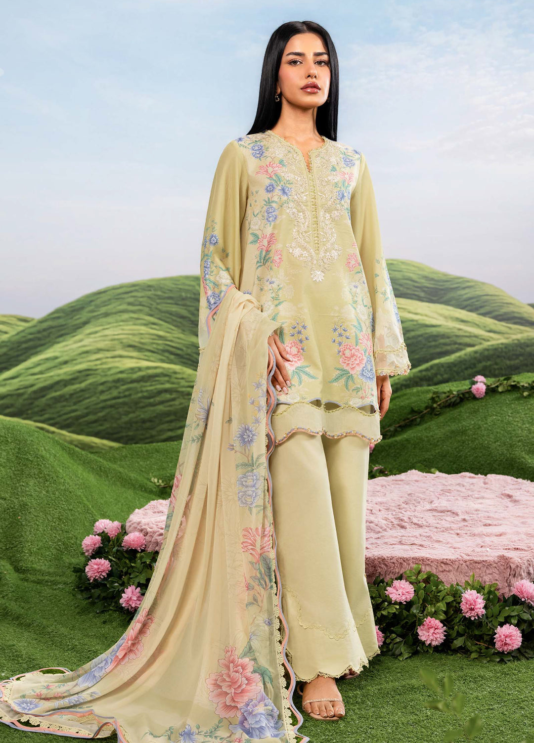 M Basics by Maria B Unstitched Embroidered Lawn 3 Piece Suit MB26SSEL MB-CUSV14-11A - Eid Collection