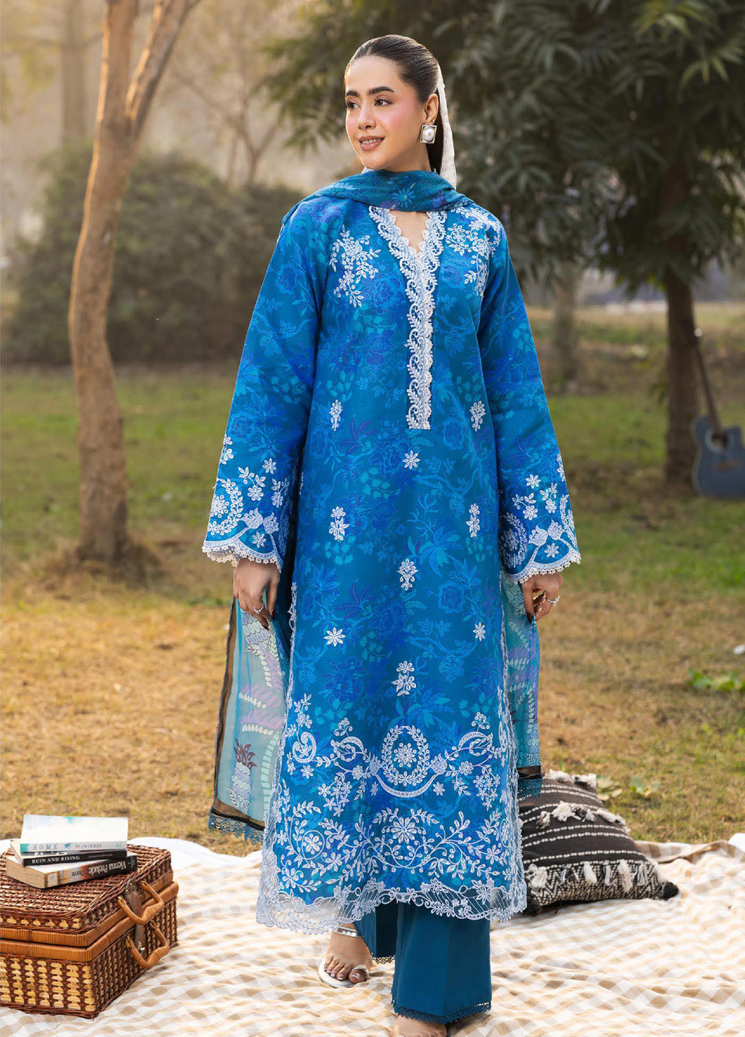 Summer Printkari Exclusive by RajBari Unstitched Embroidered Lawn 3 Piece Suit RB26USP D-12 - Casual Collection