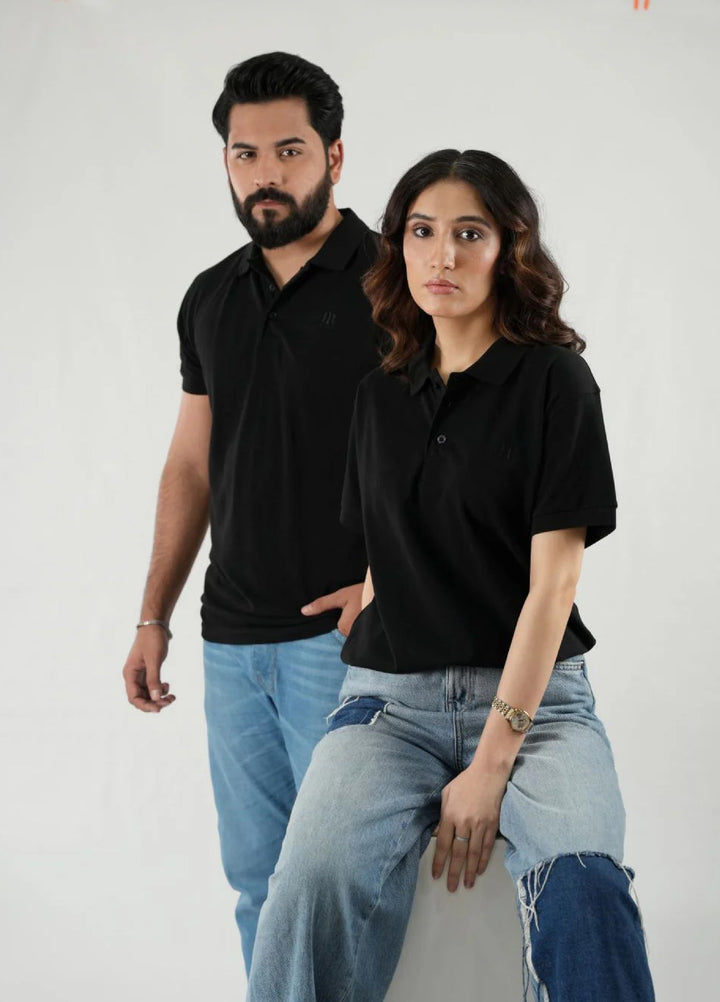 Mercato RTW Solids Cotton 1 Piece Black Polo Shirt