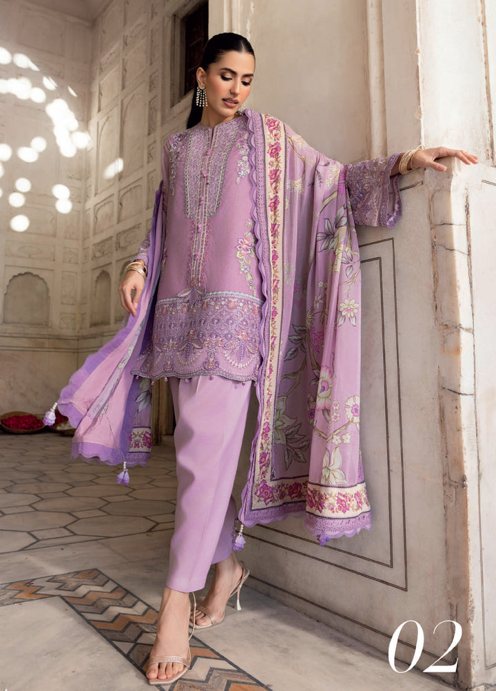 M basics by Maria B Unstitched Organza Embroidered Suits 3 Piece MB25WF D-802 Lilac - Winter Collection
